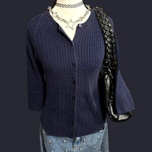 L.L.Bean Women's Navy and Blue Cardigan